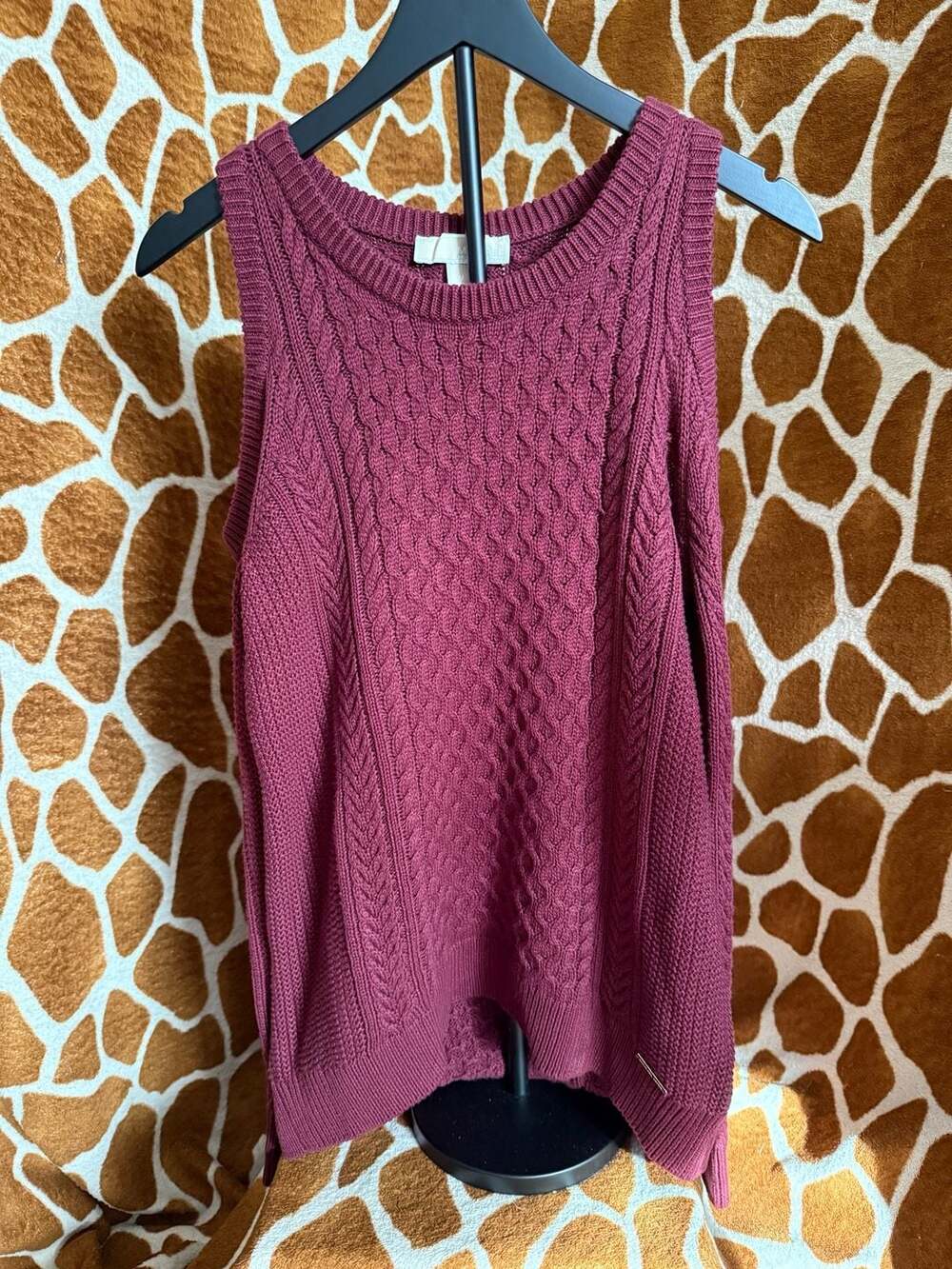 MICHAEL Michael Kors Maroon Cable Knit Cold Shoulder Sweater Top - Picture 2 of 7